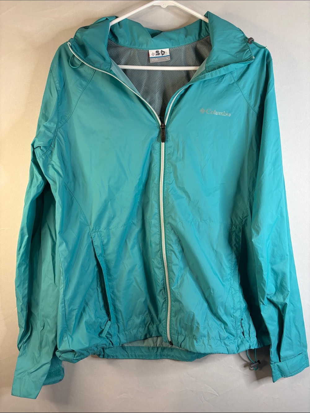 Columbia Women's Teal Hooded full front zipper Windbreaker Jacket Size L
